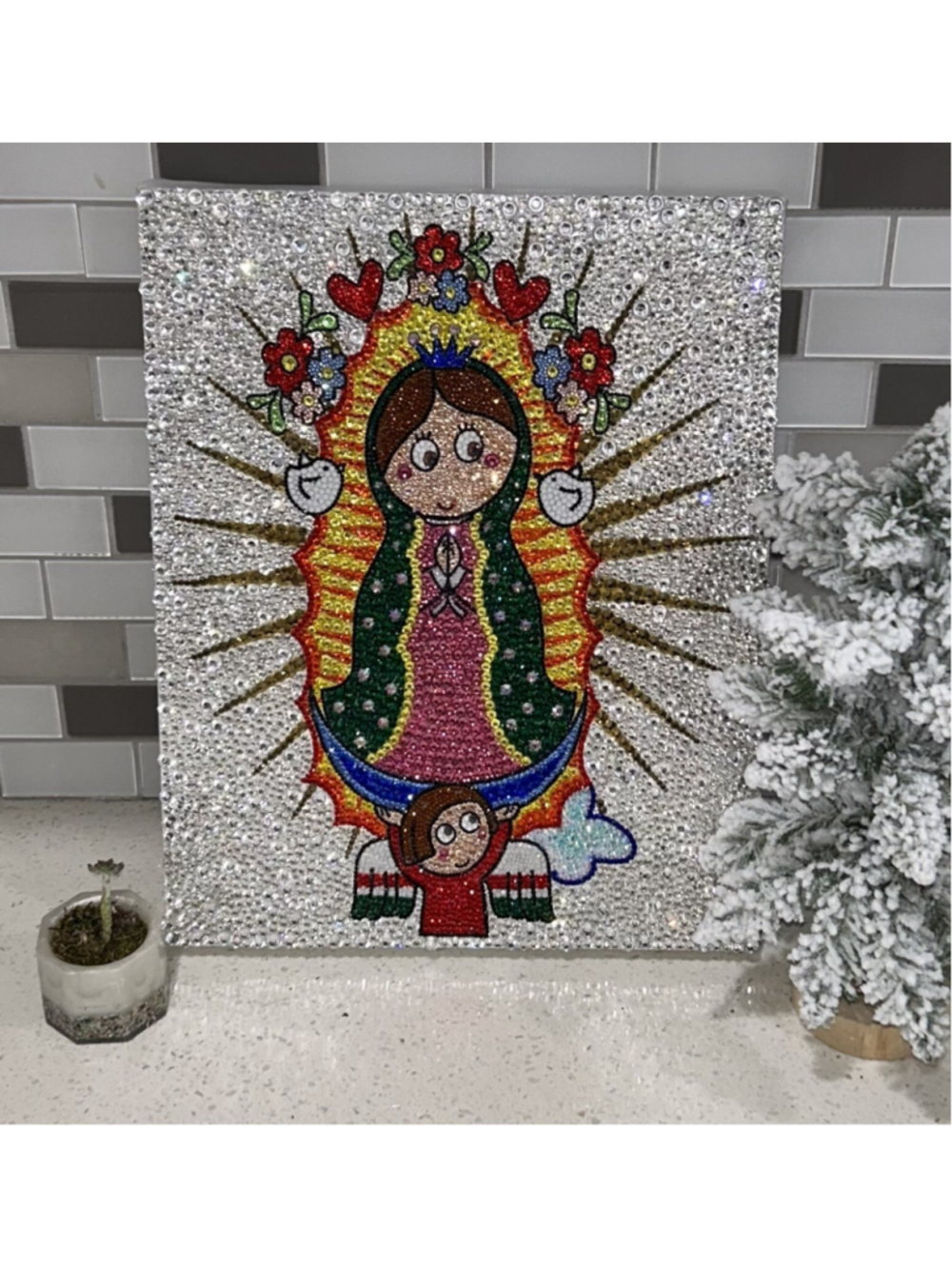 Fully bedazzled virgencita De Guadalupe wall Art 11”x14” HANDMADE